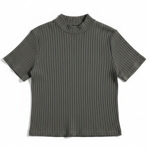 Joanna Vintage Gray Ribbed Mock Neck Short Sleeve Knit Top, Woman's XL, USA Made